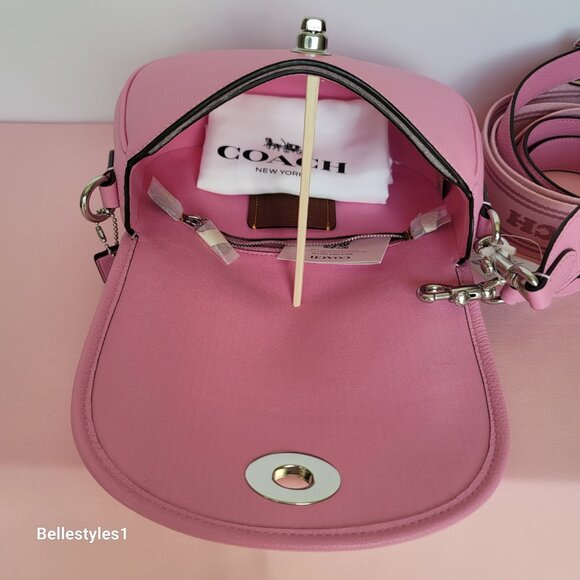 COACH Willow Saddle Pebbled Leather Saddle Crossbody Bag- Vivid Pink⭐ - Picture 12 of 16